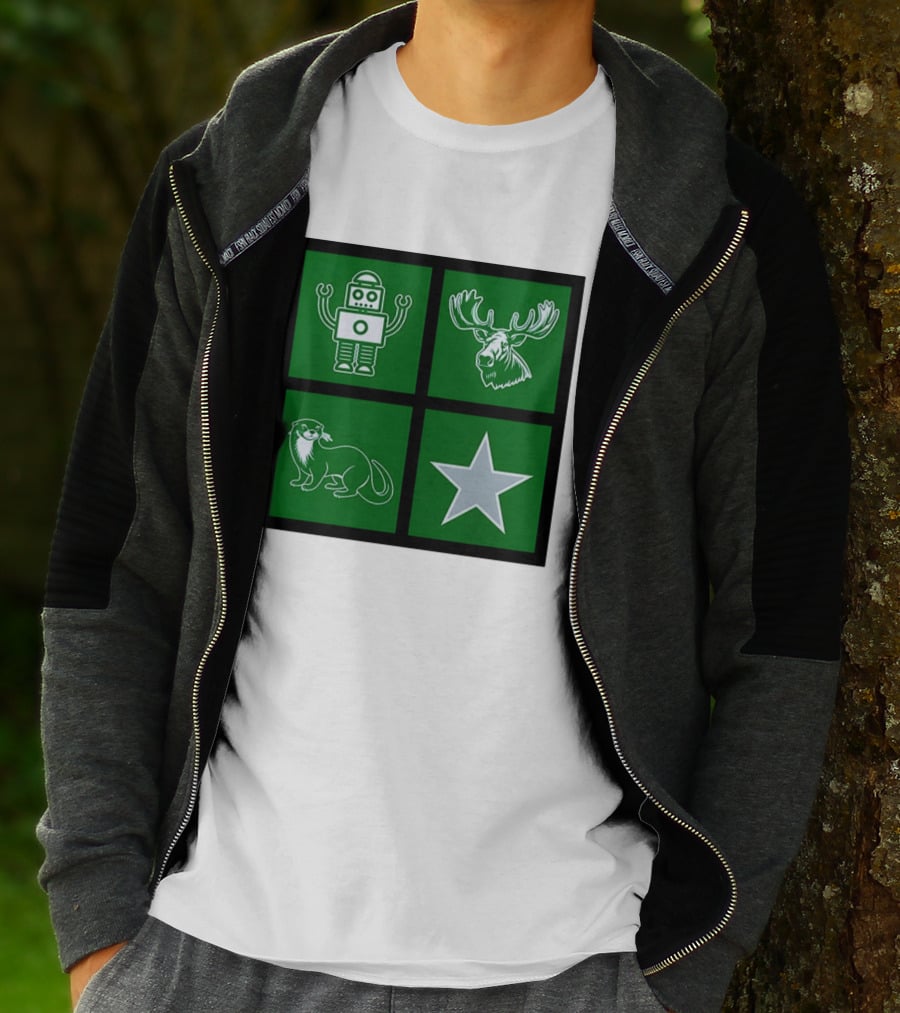 Robot Moose Otter Star Quadrant On Green T-Shirt