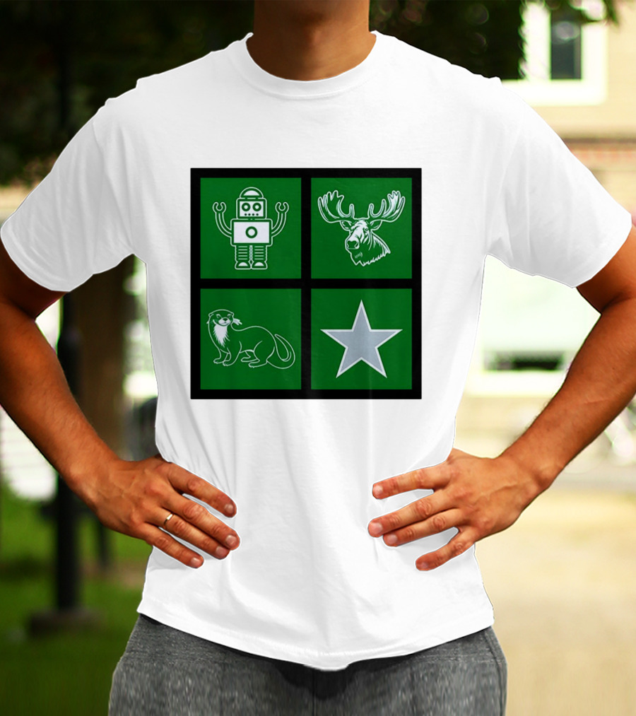 Robot Moose Otter Star Quadrant On Green T-Shirt