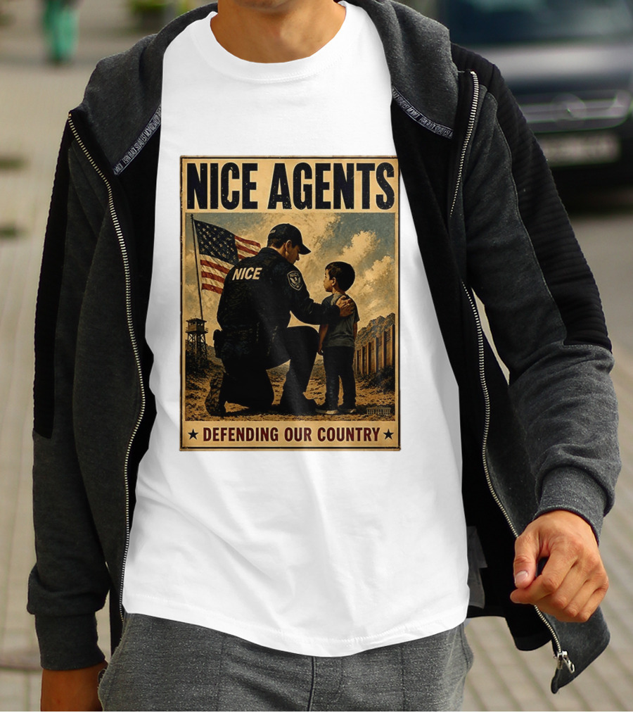 Nice Agents Defending Our Country Flag Patch Officer And Child T-Shirt