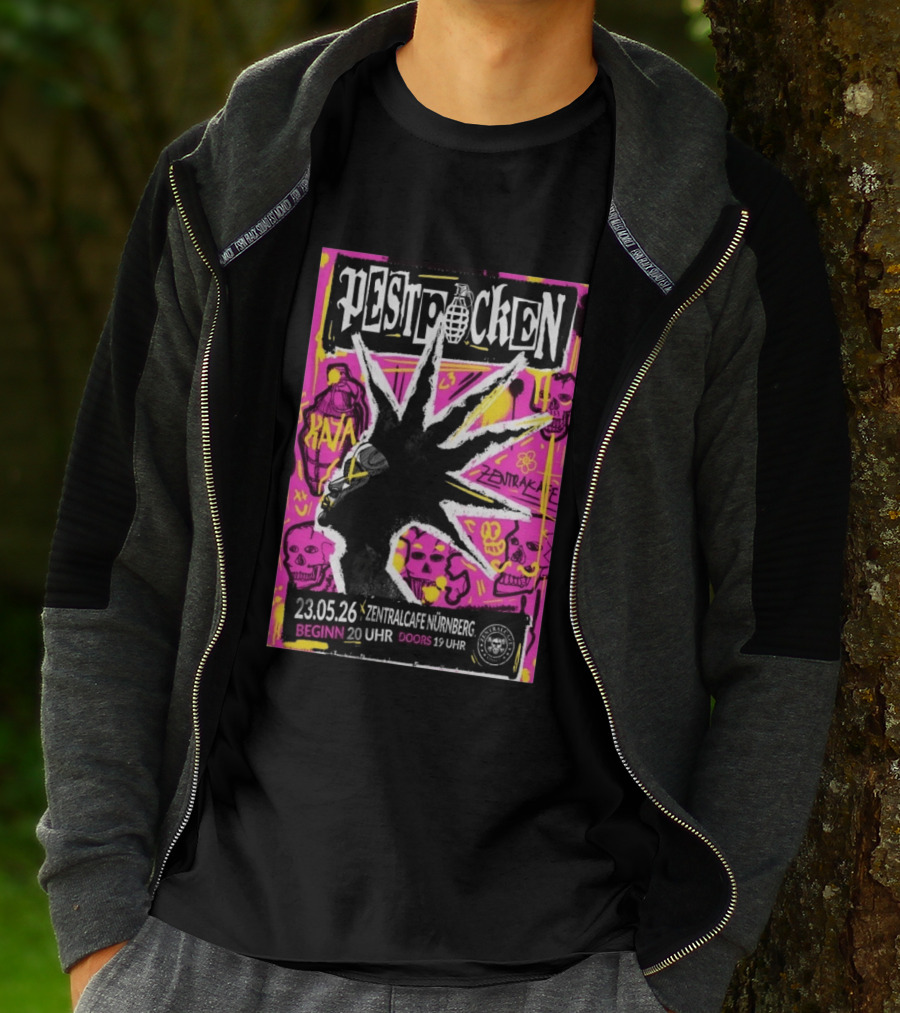 PESTPOCKEN May 23 2026 Zentralcafe Nürnberg Punk Grenade Graphic Skulls Graffiti T-Shirt