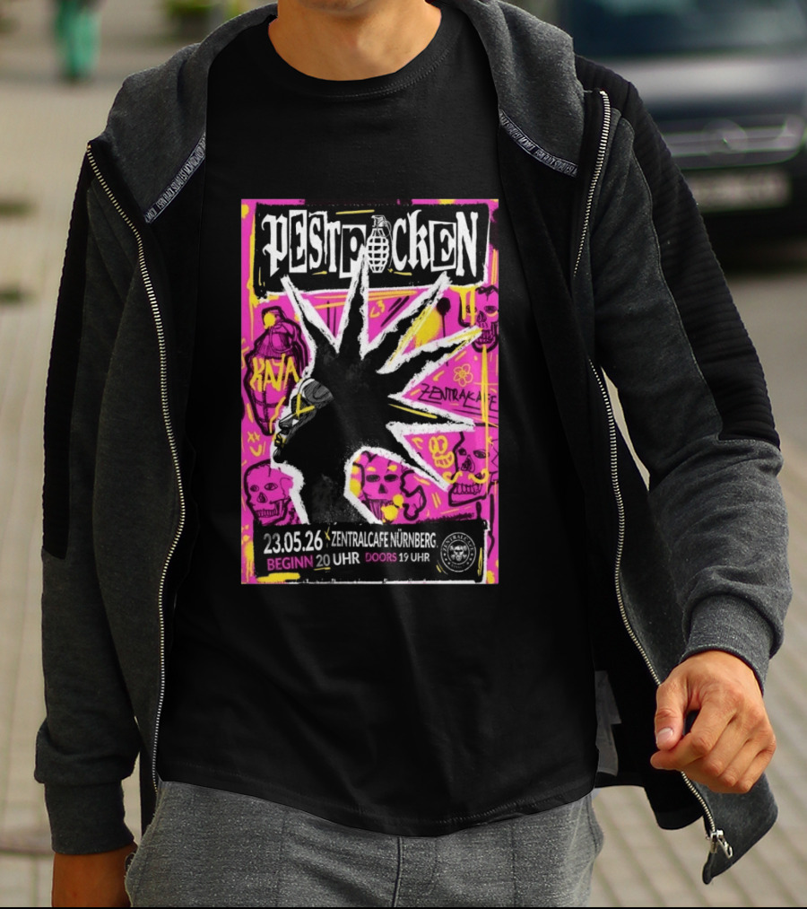 PESTPOCKEN May 23 2026 Zentralcafe Nürnberg Punk Grenade Graphic Skulls Graffiti T-Shirt