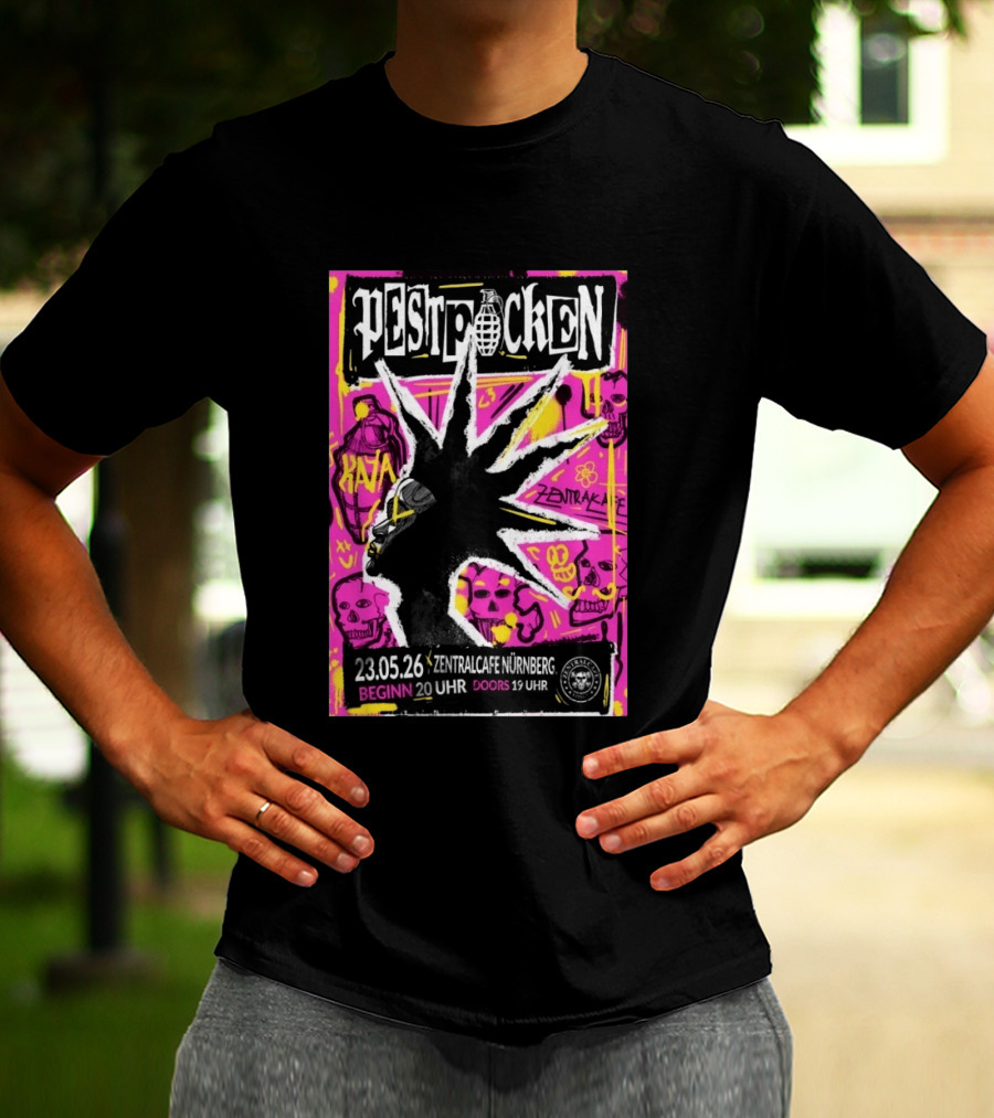 PESTPOCKEN May 23 2026 Zentralcafe Nürnberg Punk Grenade Graphic Skulls Graffiti T-Shirt