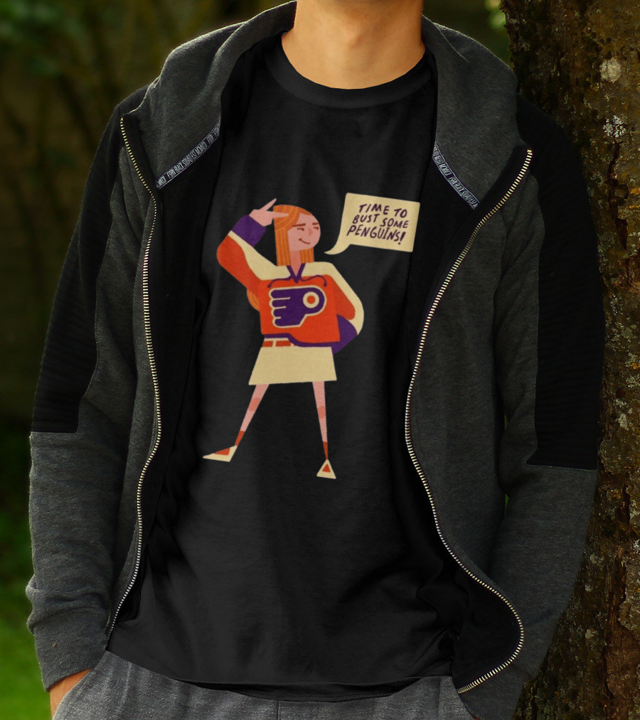 Philadelphia Flyers Time To Bust Some Penguins Retro Cartoon T-Shirt