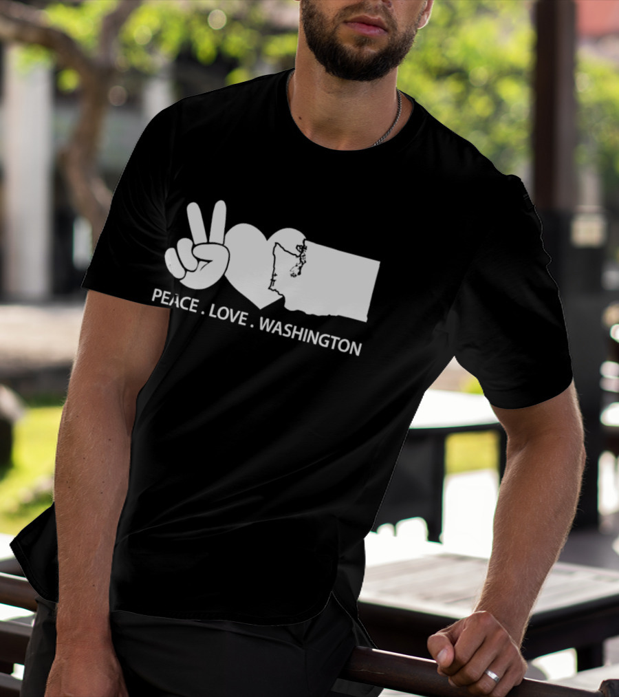 Peace Love Washington State Map Hand Gesture T-Shirt