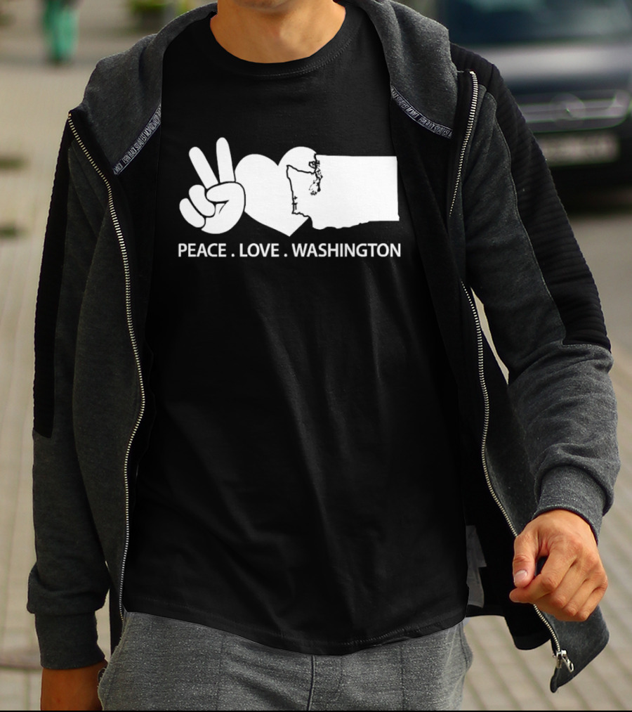 Peace Love Washington State Map Hand Gesture T-Shirt
