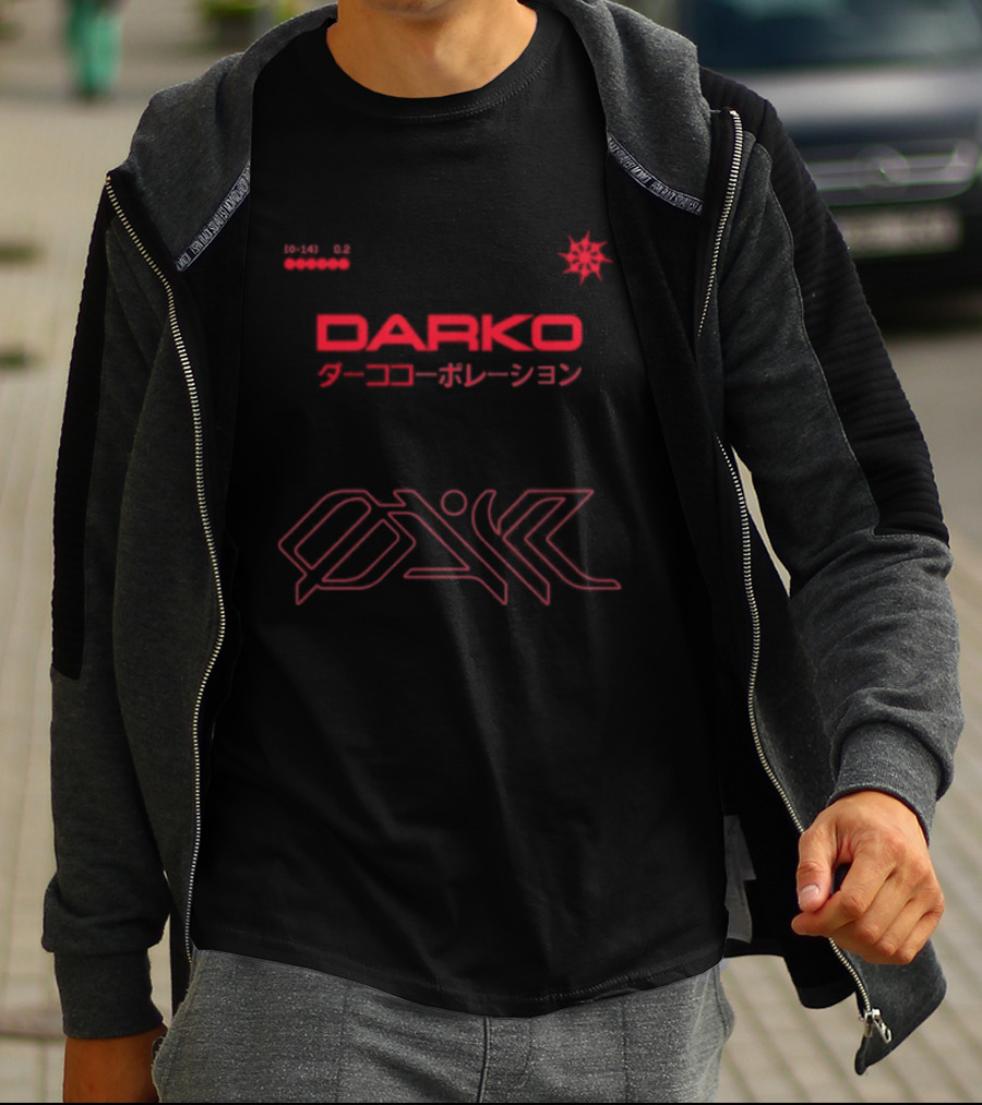 Darko Creative Dept Windbreaker Star Symbol Japanese Text Red And White T-Shirt