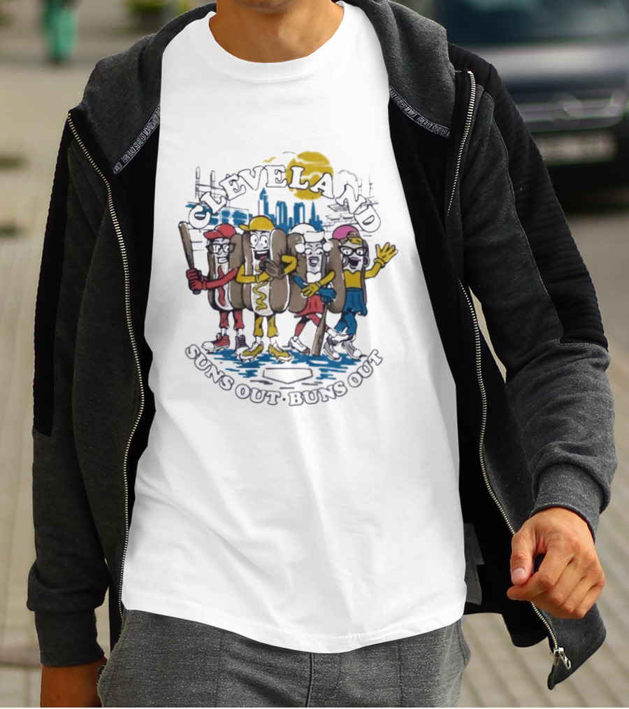 Cleveland Suns Out Buns Out Hotdog Race Cityscape T-Shirt