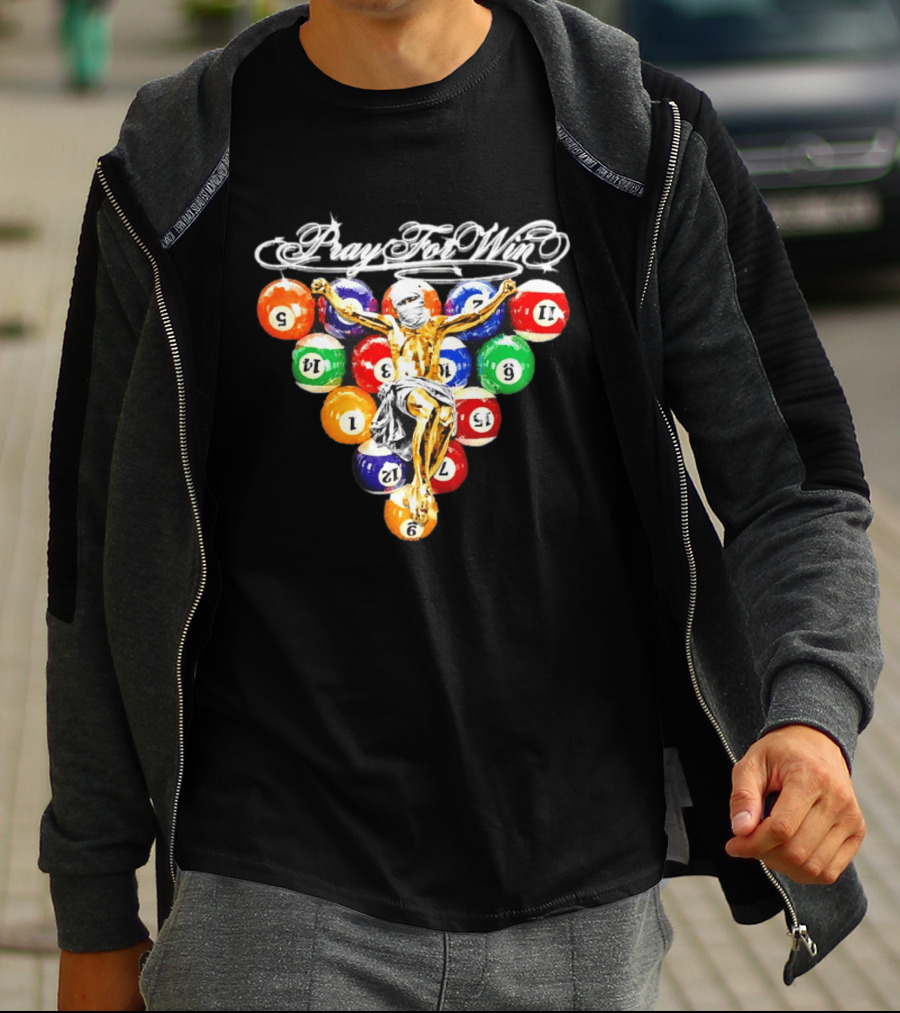 Pray For Win Billiard Balls Crucifix T-Shirt