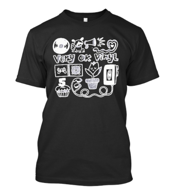 Very Ok Vinyl 5th Anniversary Cupcake Flower Megaphone Heart Cassette Doodle T-Shirt