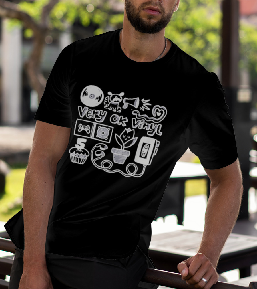 Very Ok Vinyl 5th Anniversary Cupcake Flower Megaphone Heart Cassette Doodle T-Shirt