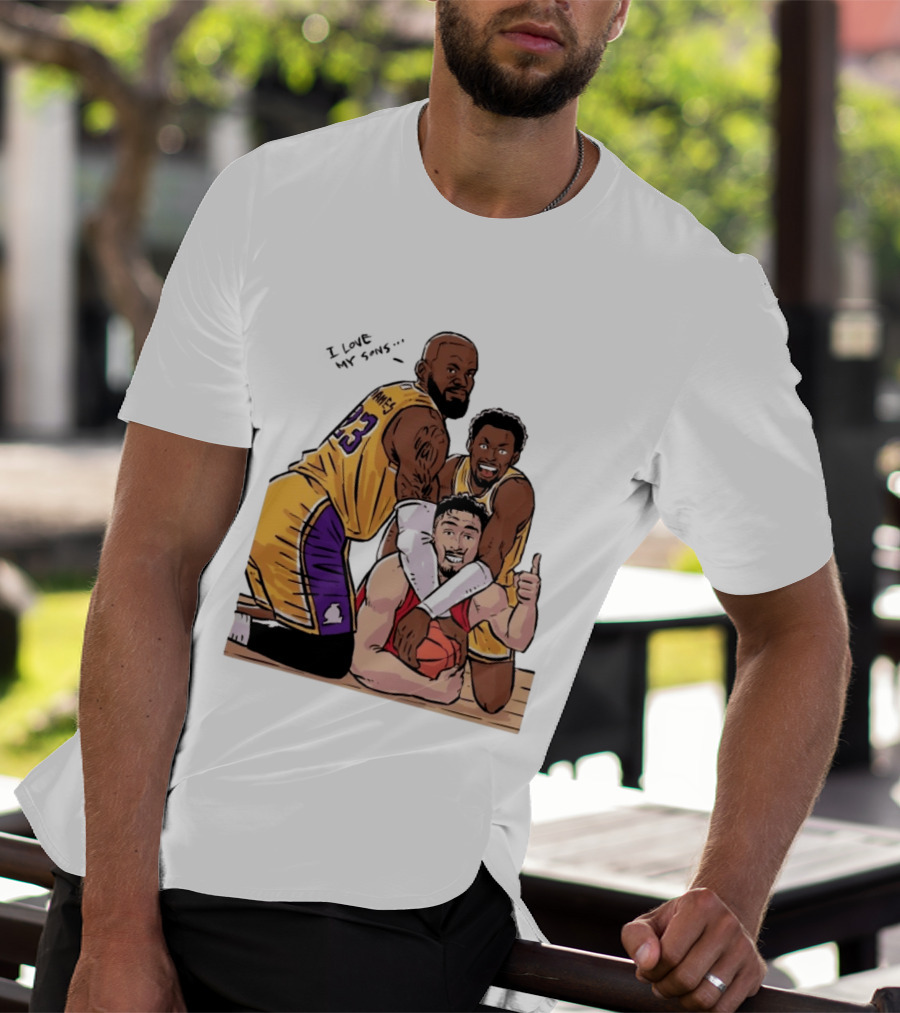 Lebron James Lakers Family Bronny Sengun Cartoon Basketball Scene T-Shirt