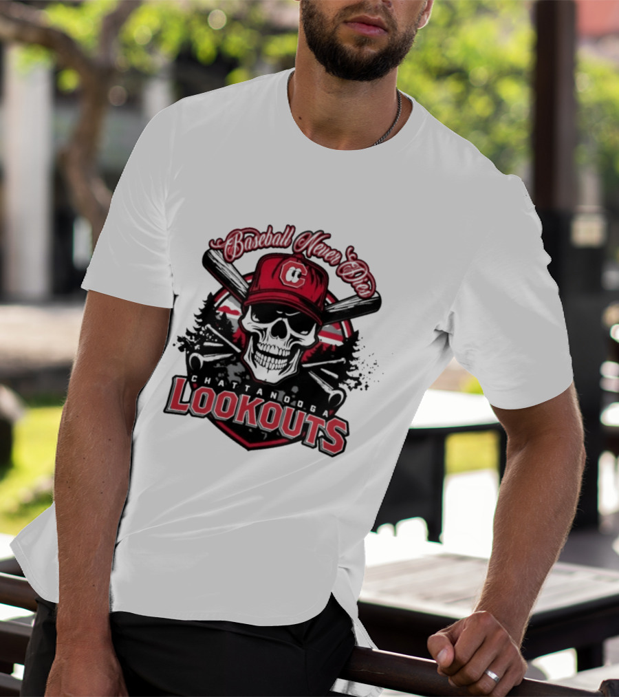 Chattanooga Lookouts Twisted River Skull Bats T-Shirt