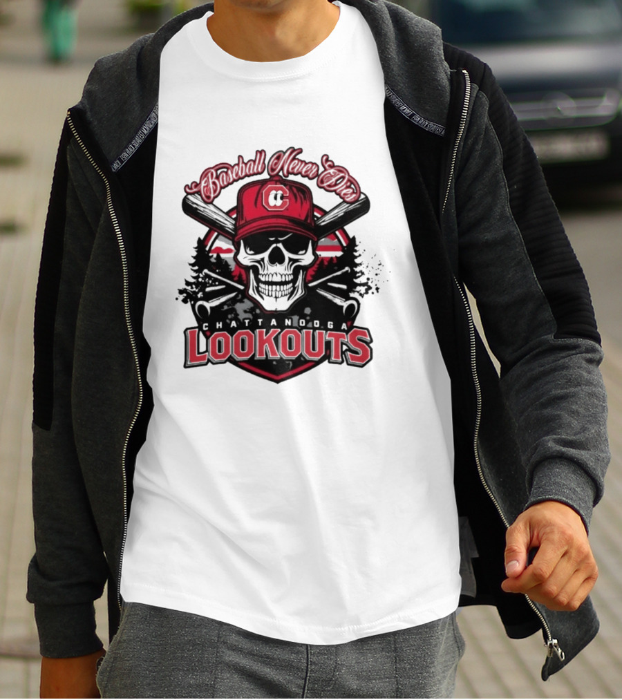 Chattanooga Lookouts Twisted River Skull Bats T-Shirt