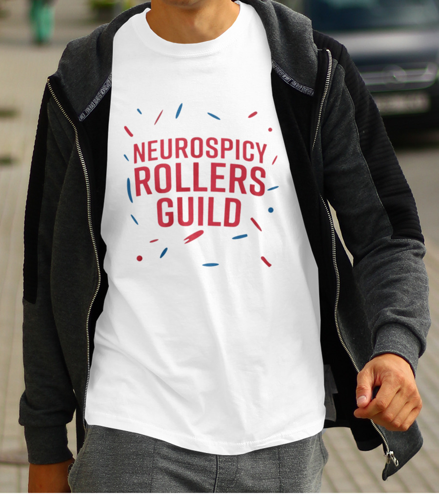 Neurospicy Rollers Guild Colorful Text Design With Red And Blue Accents T-Shirt