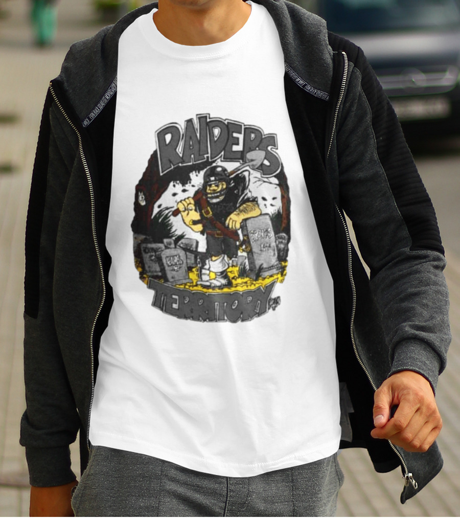 Raiders Territory Cartoon Character With Shovel And Tombstones T-Shirt