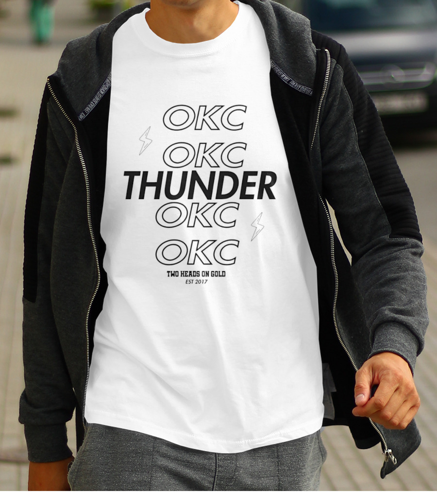 OKC Thunder NBA Two Heads On Gold Lightning 2017 T-Shirt