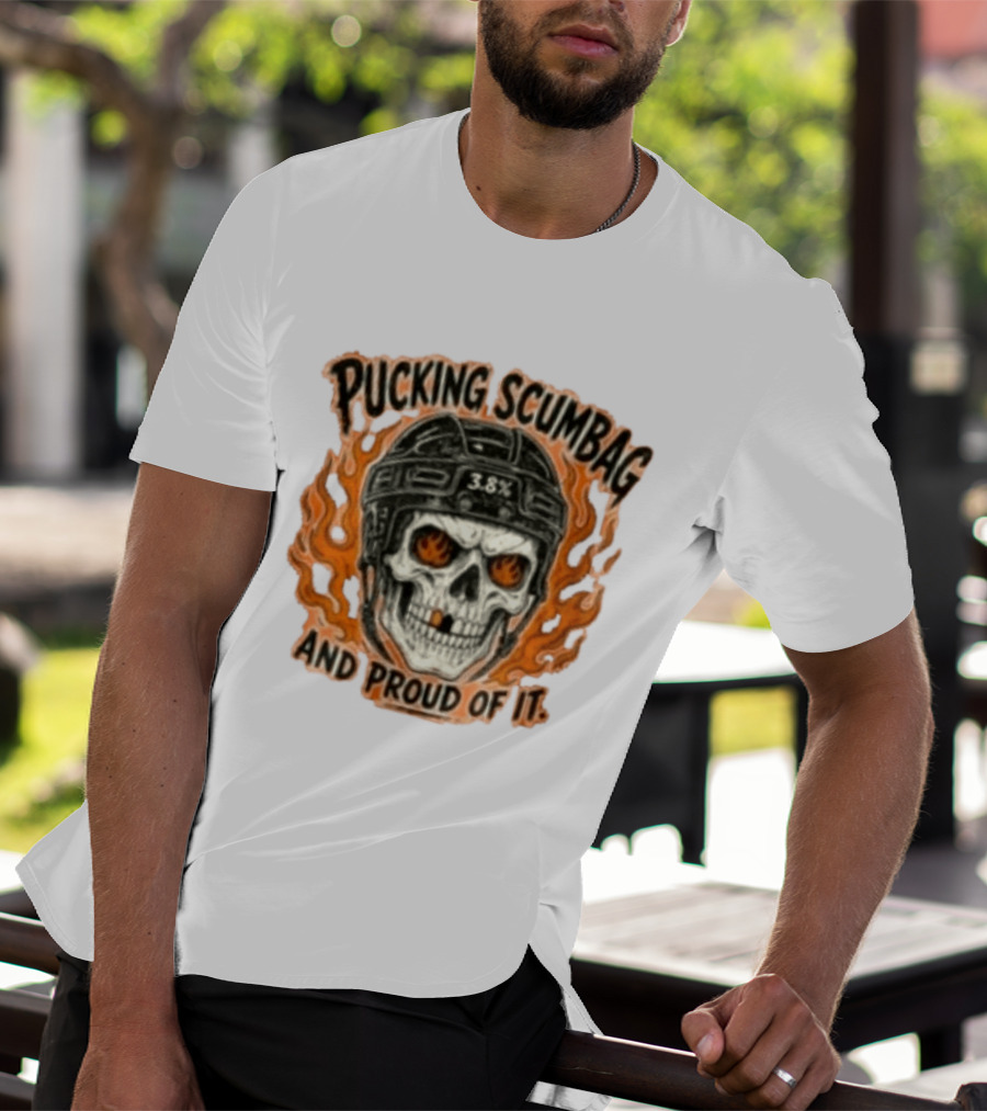 Pucking Scumbag Skull Helmet Flames Proud 38% T-Shirt