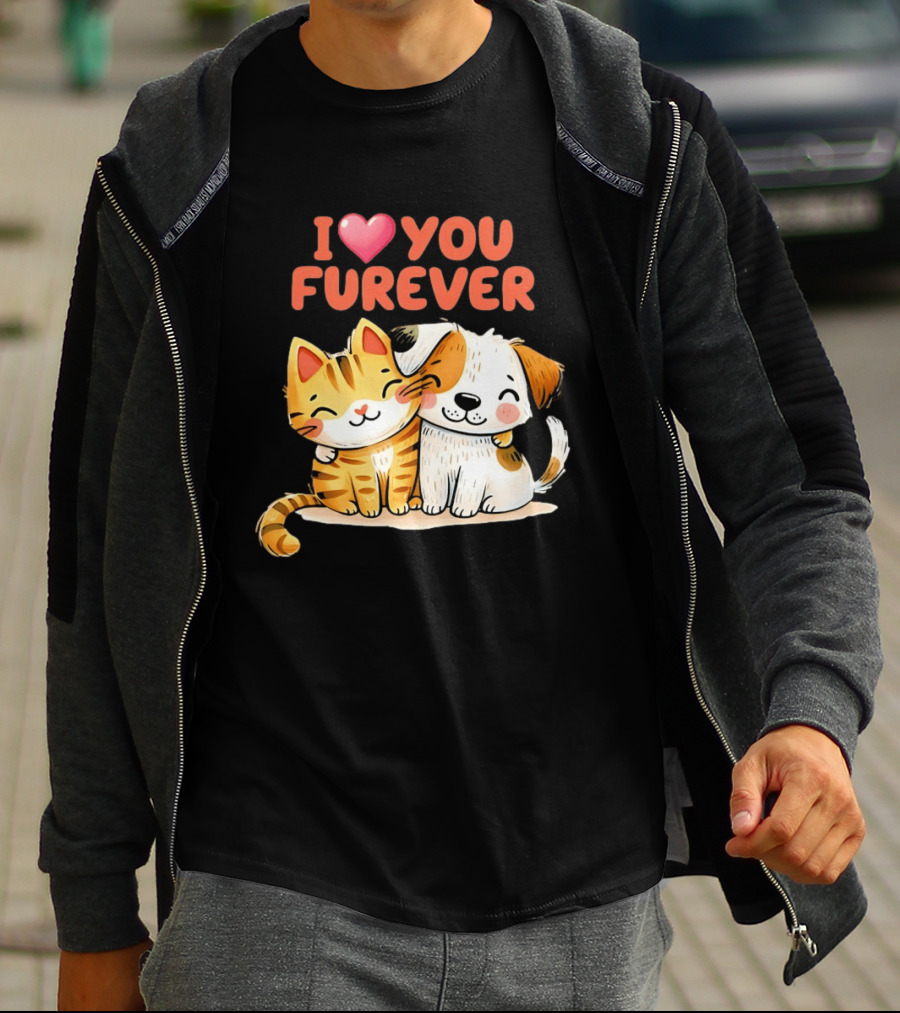I Love You Furever Cat Hugging Dog T-Shirt