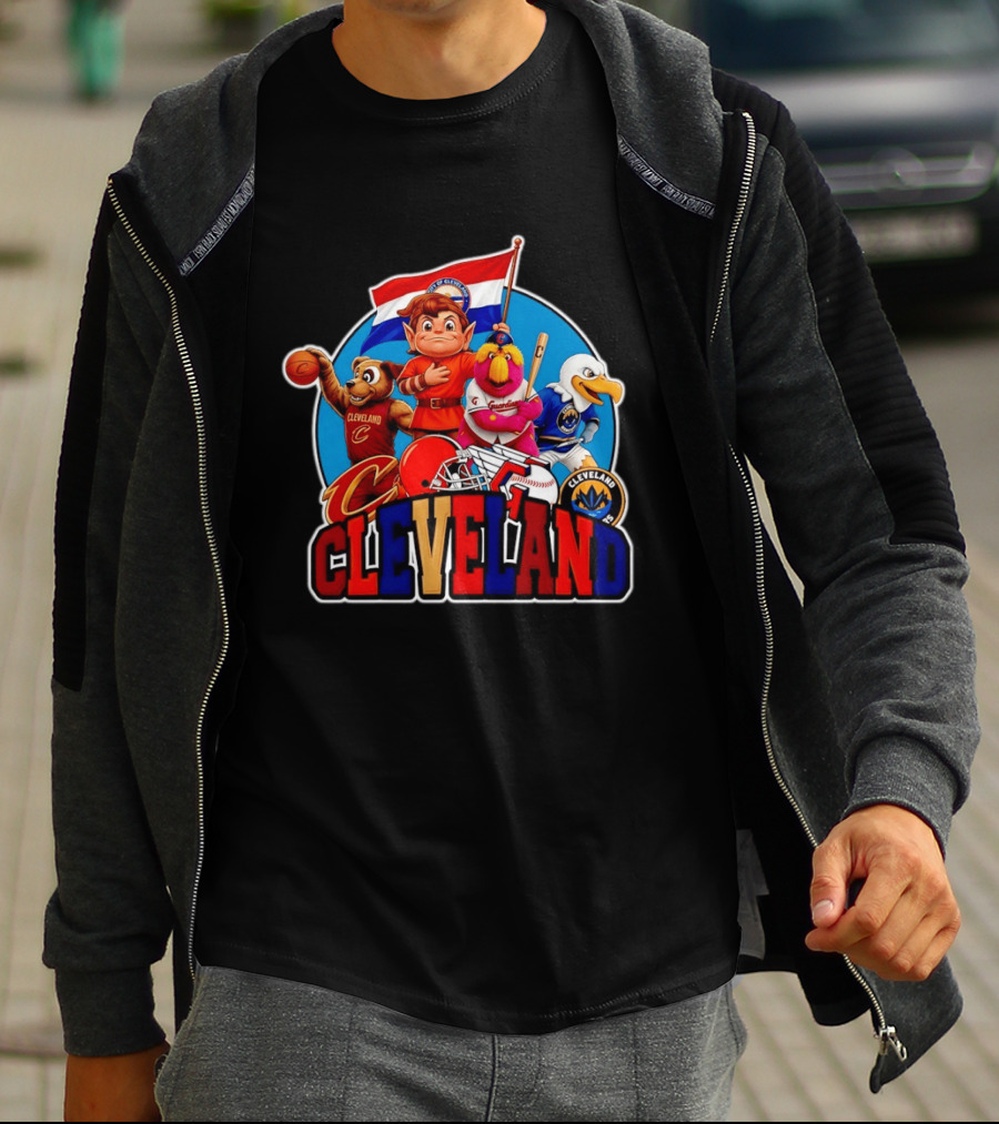 Cleveland City Mascots Cavaliers Guardians Browns Blue Jackets T-Shirt