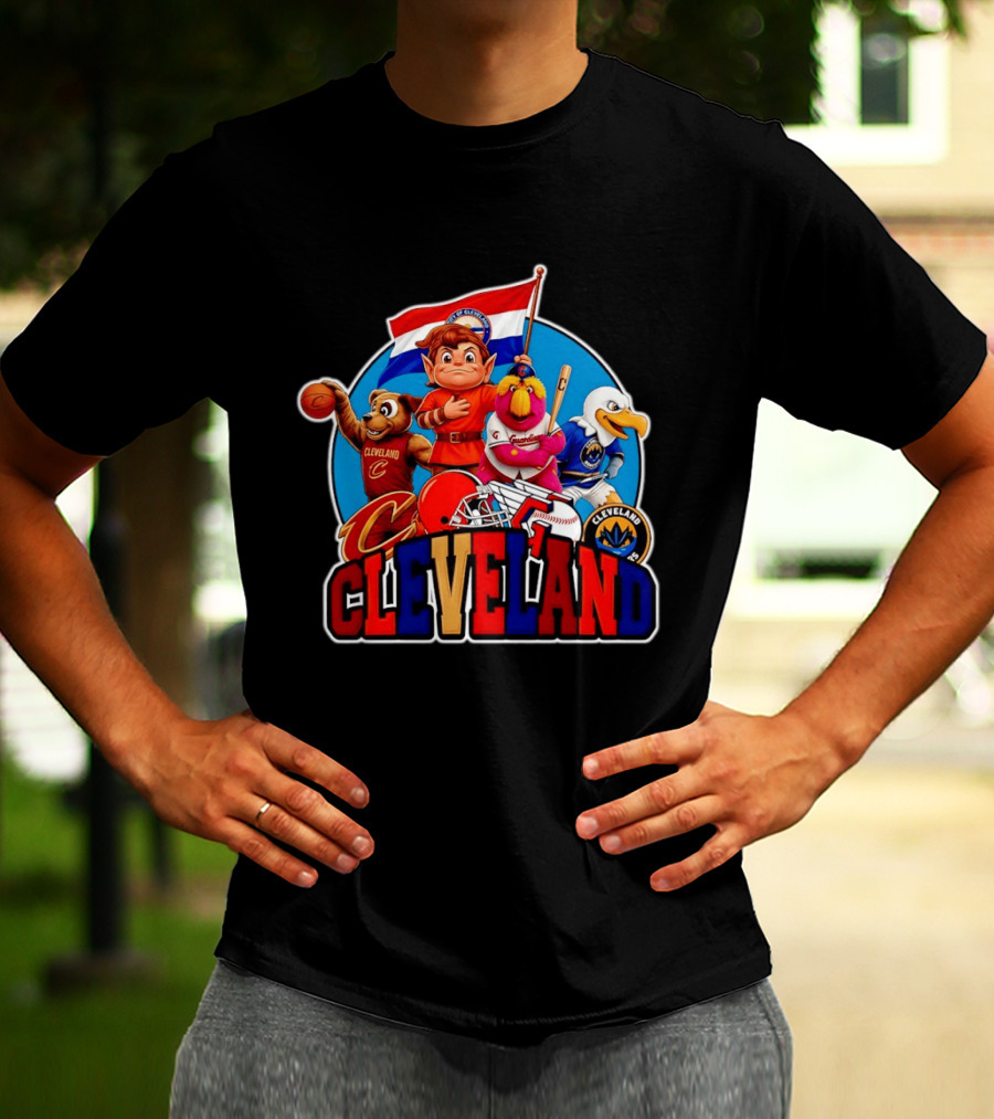 Cleveland City Mascots Cavaliers Guardians Browns Blue Jackets T-Shirt