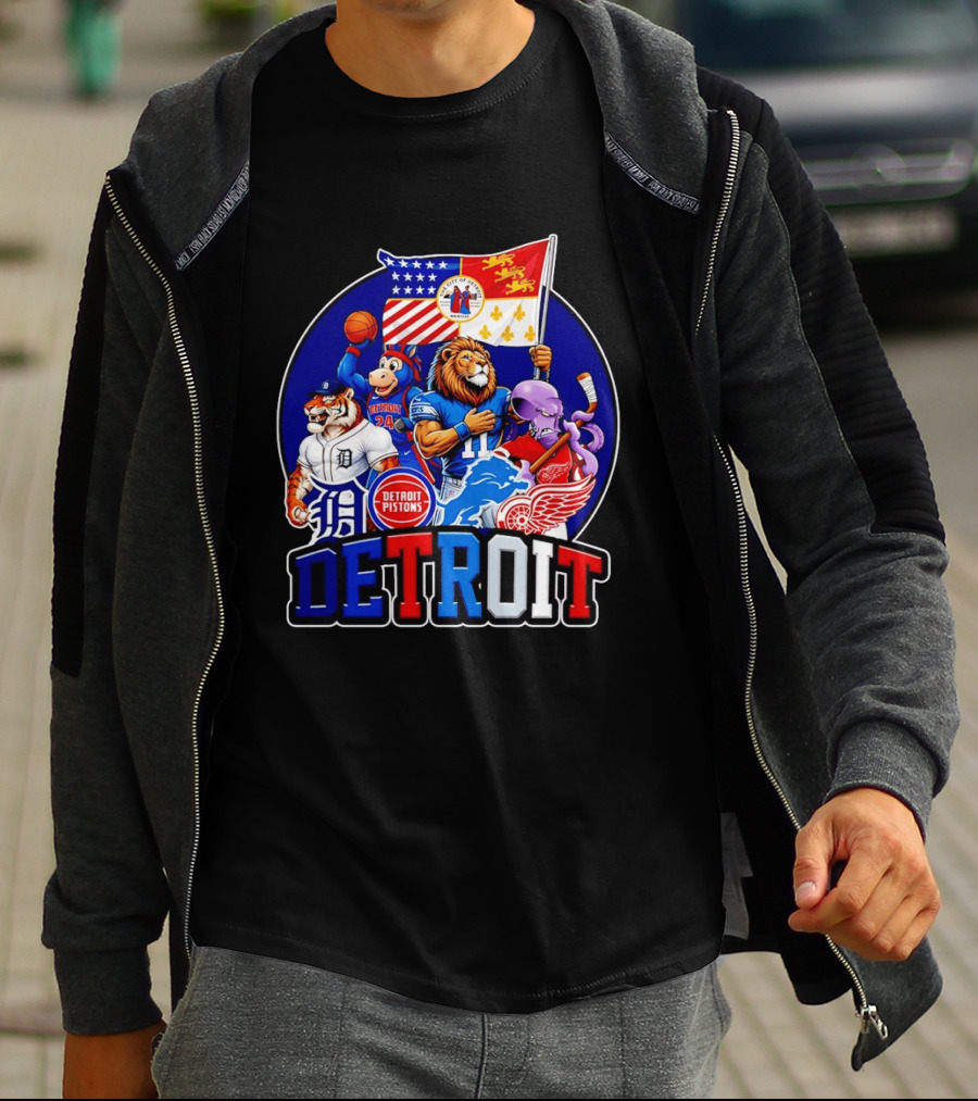 Detroit Pistons Tigers Lions Red Wings City Of Detroit Sports Mascots T-Shirt