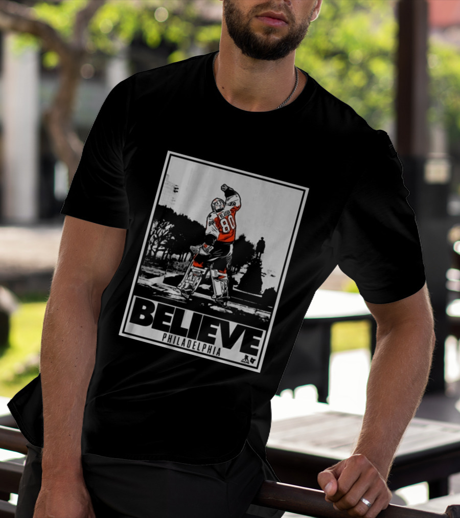 Dan Vladar 80 Jersey Believe Philadelphia Statue Hockey Scene T-Shirt