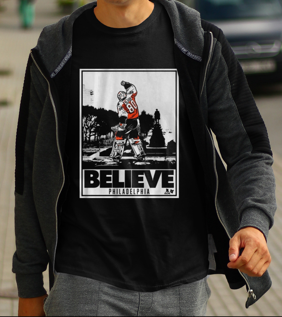 Dan Vladar 80 Jersey Believe Philadelphia Statue Hockey Scene T-Shirt