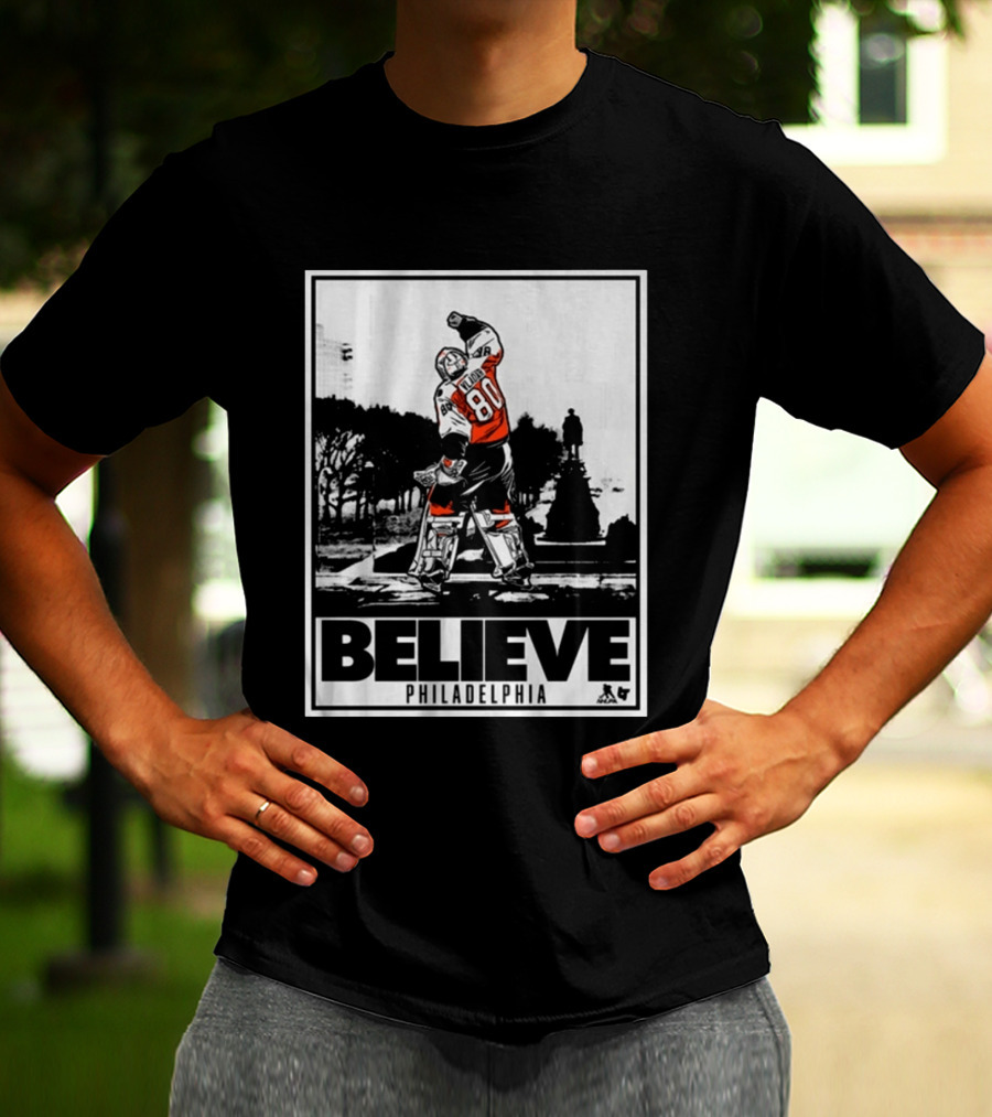 Dan Vladar 80 Jersey Believe Philadelphia Statue Hockey Scene T-Shirt