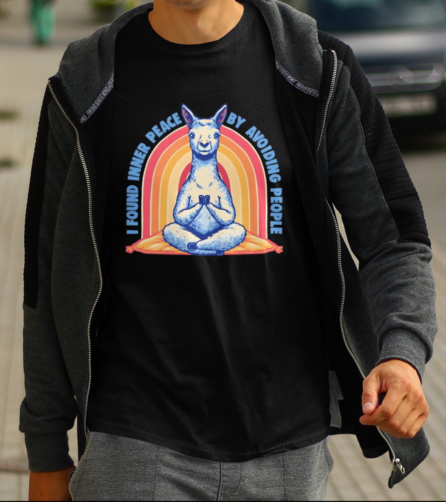 I Found Inner Peace By Avoiding People Meditating Llama Rainbow T-Shirt