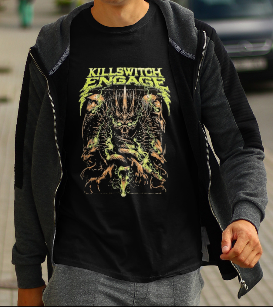 Killswitch Engage Skullcrown Spiked Skull With Green Flames T-Shirt