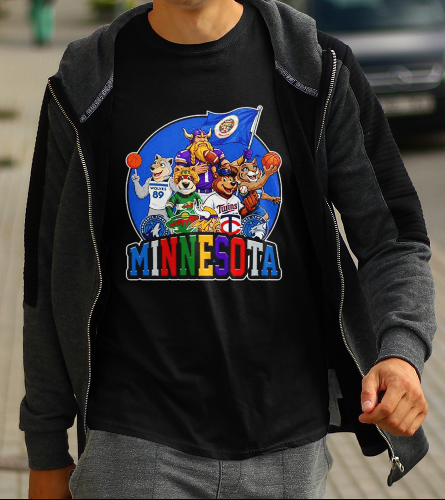 Minnesota Sports Team Characters Vikings Wolves Twins Wild Logos T-Shirt