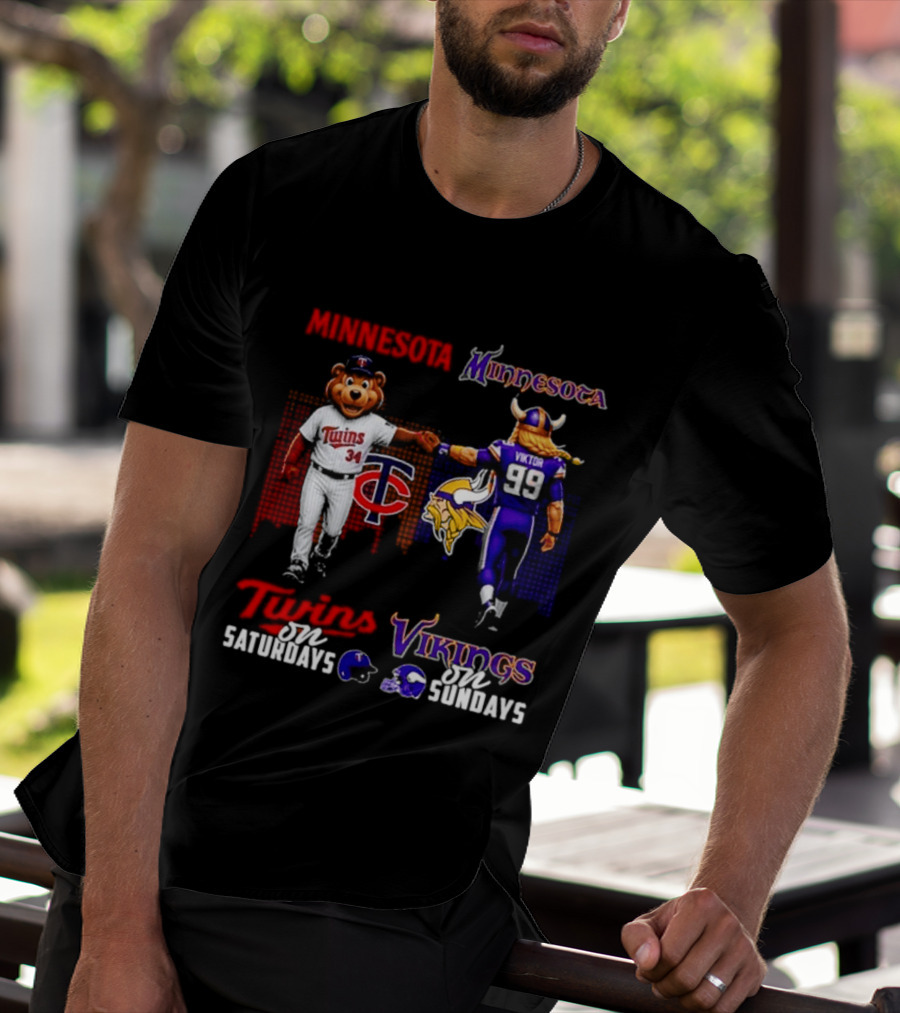 Minnesota Twins Saturdays Vs Vikings Sundays Sports Mashup T-Shirt