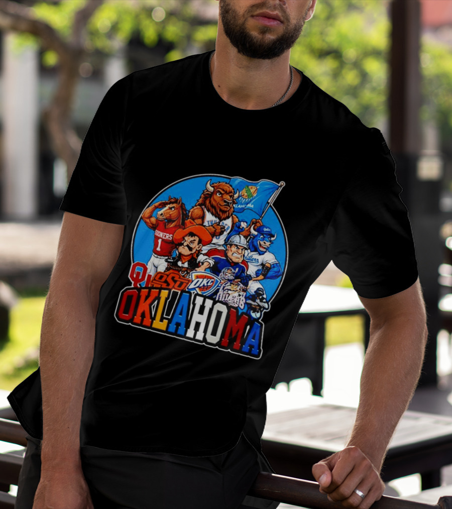 Oklahoma Sooners Cowboys Thunder Oilers Mascot Collage T-Shirt