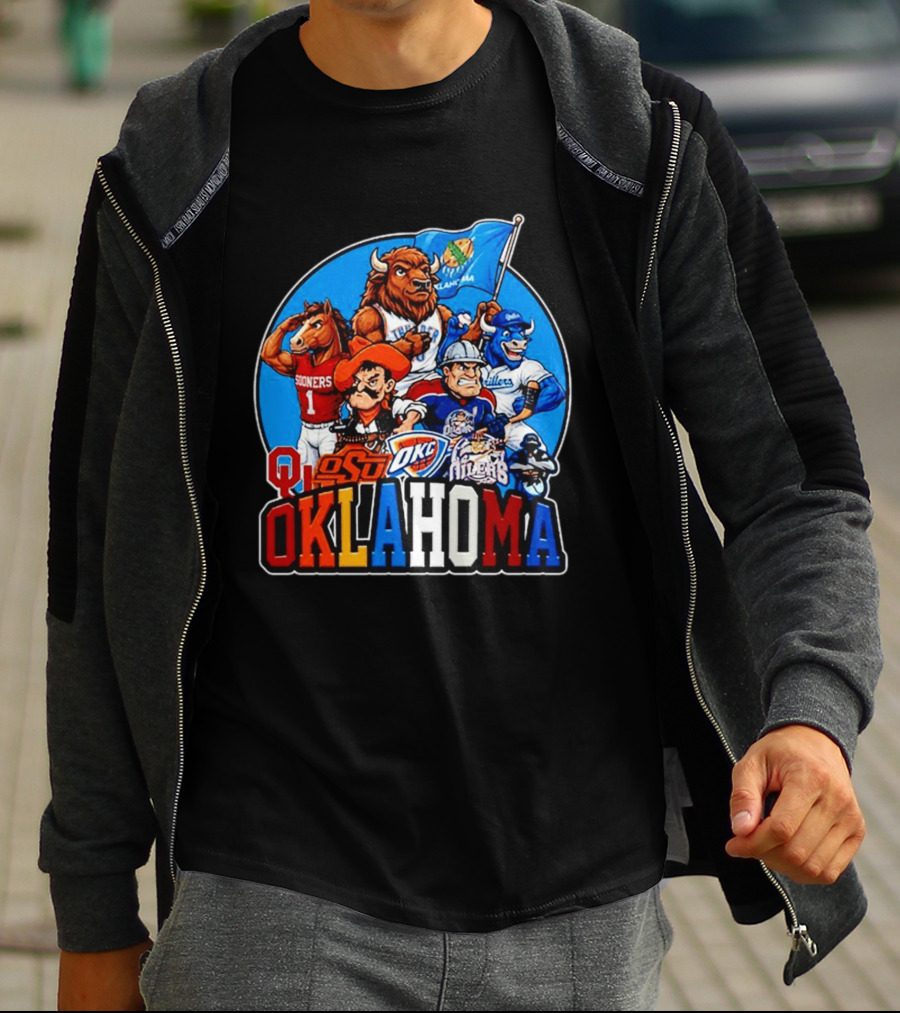 Oklahoma Sooners Cowboys Thunder Oilers Mascot Collage T-Shirt