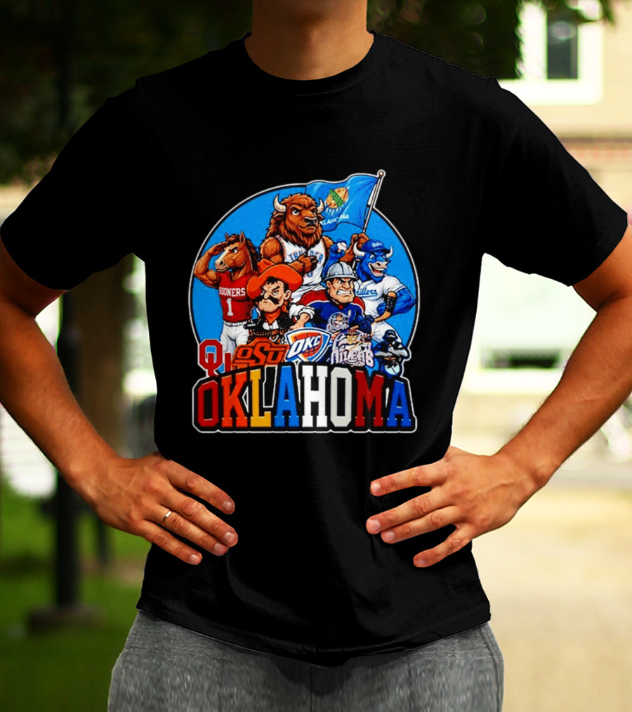 Oklahoma Sooners Cowboys Thunder Oilers Mascot Collage T-Shirt