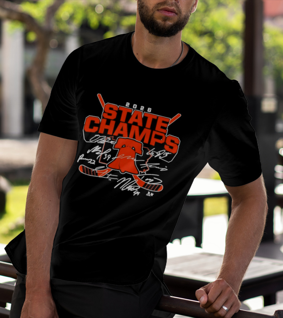 2026 Philadelphia Hockey State Champs Liberty Bell Scored Rink Tribal T-Shirt