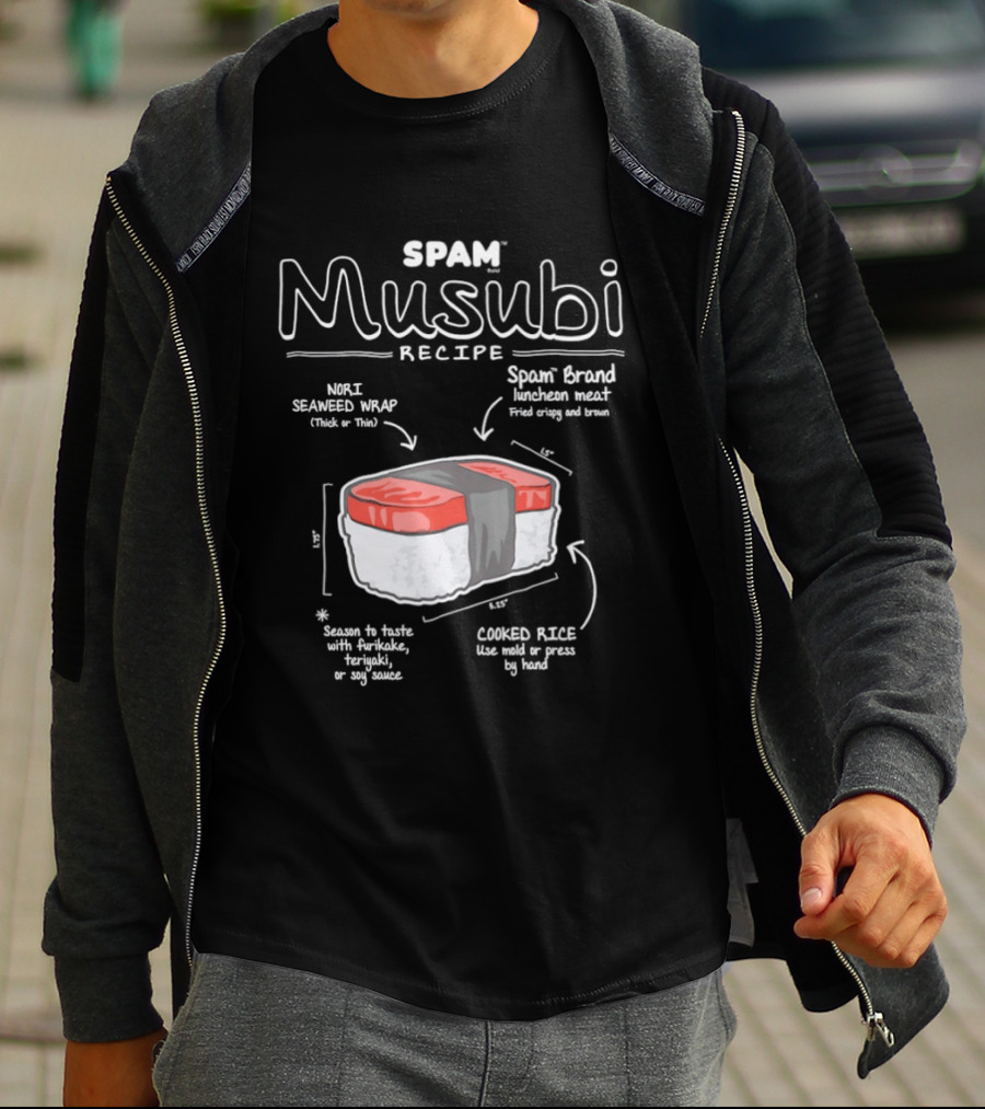 Spam Musubi Recipe Nori Seaweed Wrap Spam Brand Luncheon Meat Cooked Rice T-Shirt