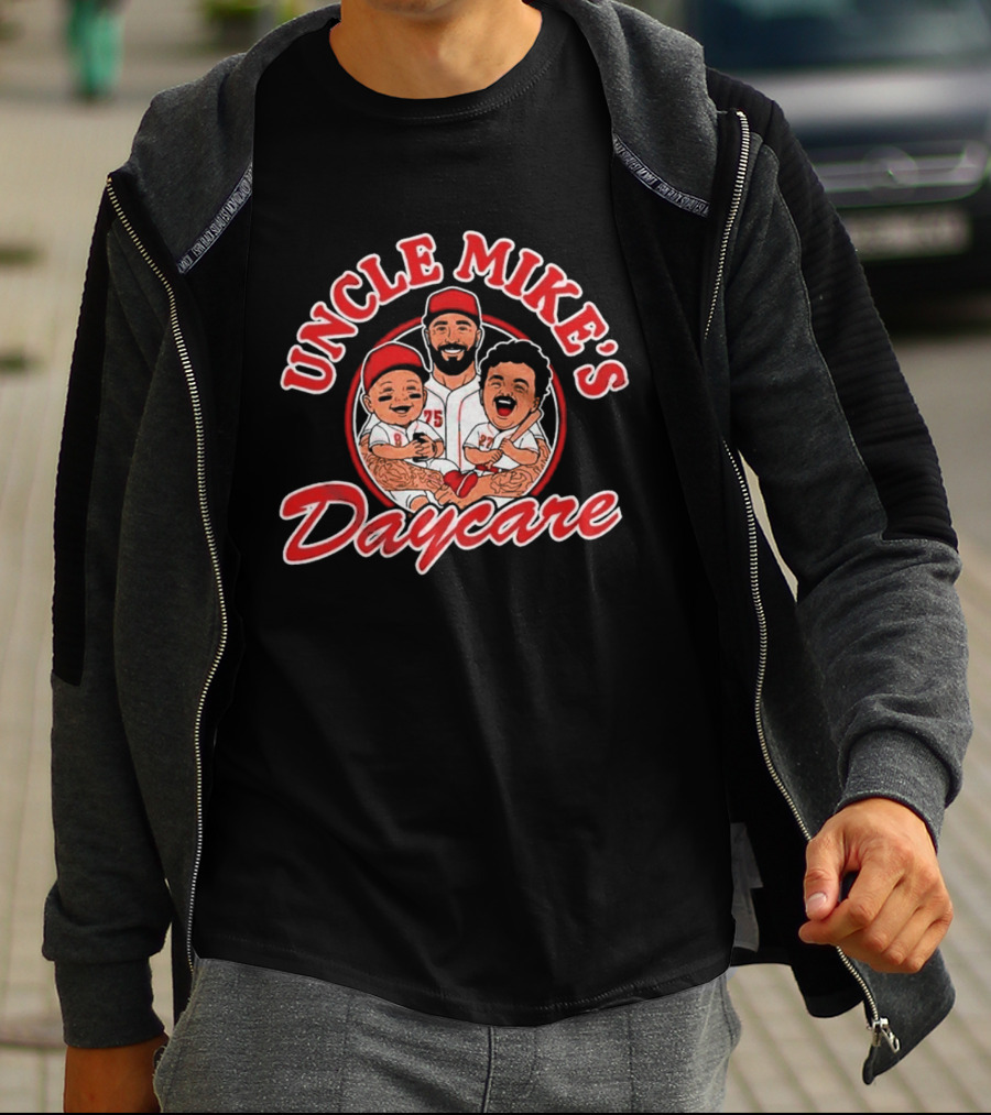 Uncle Mike's Daycare 75 Red Cap Family Fun Sports Team T-Shirt