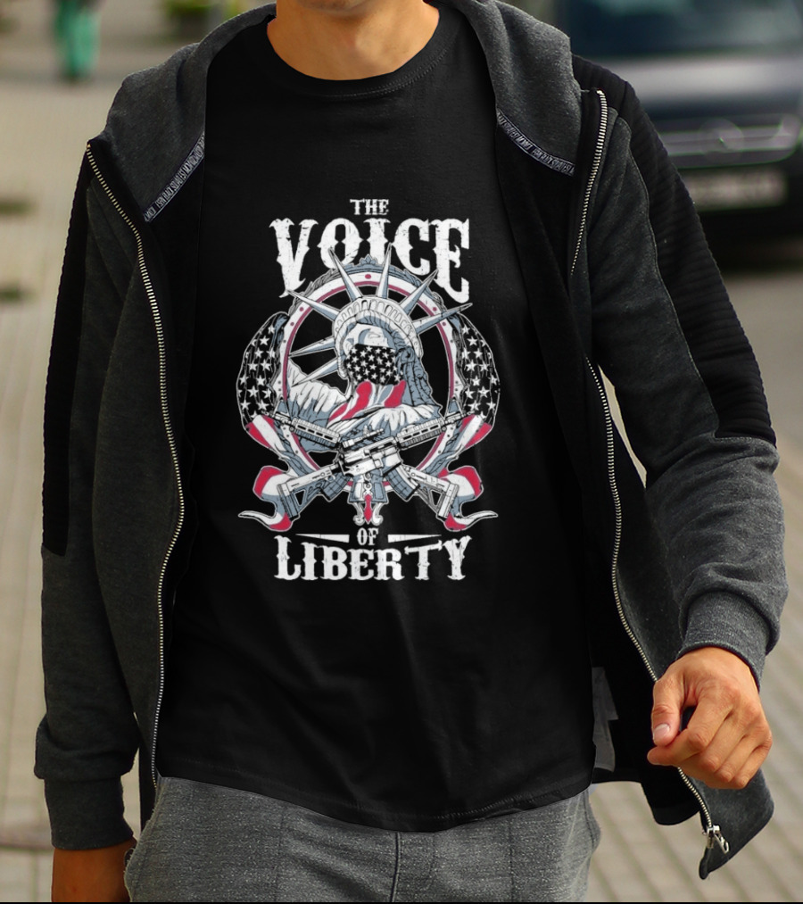 The Voice Of Liberty 2026 Patriotic Emblem Statue And Flag T-Shirt