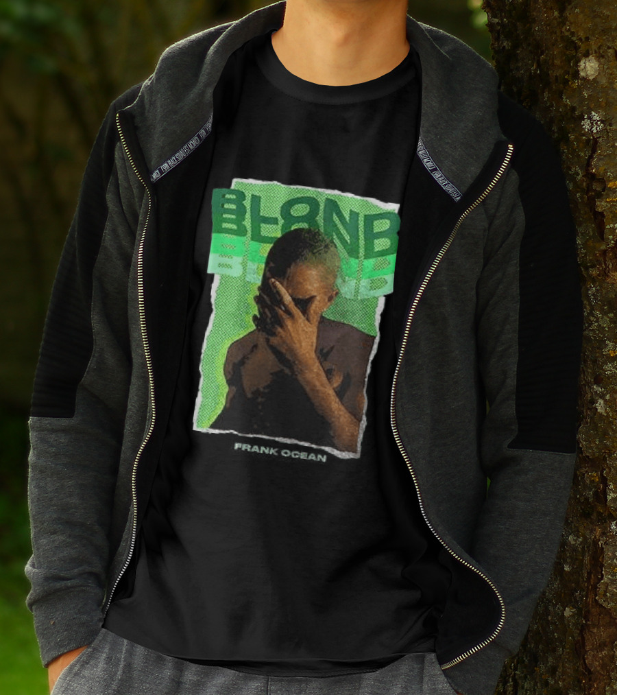 BLOND Frank Ocean Album Cover Art With Green Text And Contemplative Pose T-Shirt