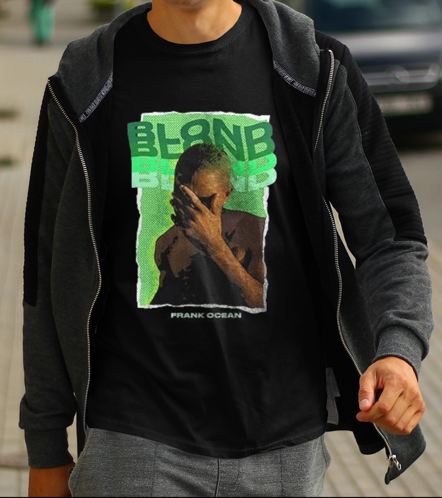 BLOND Frank Ocean Album Cover Art With Green Text And Contemplative Pose T-Shirt