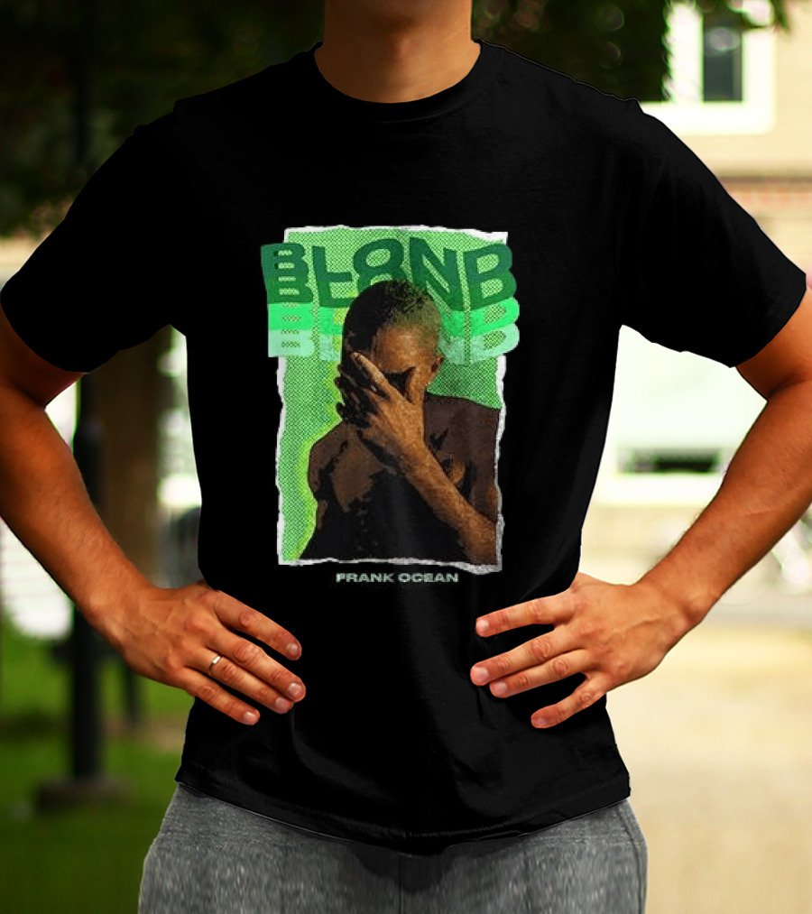 BLOND Frank Ocean Album Cover Art With Green Text And Contemplative Pose T-Shirt