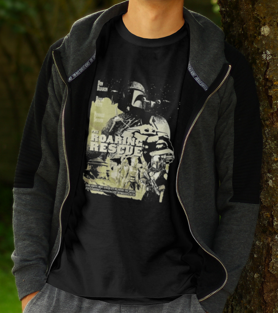 Heroes Villains Star Wars Din Djarin Boba Fett Fennec Shand Roaring Rescue 2026 T-Shirt
