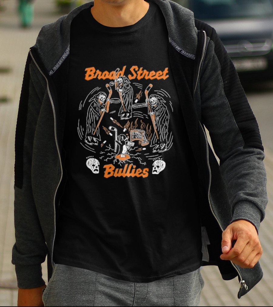 Philadelphia Broad Street Bullies Skull 2026 Hockey Sticks And Flames T-Shirt