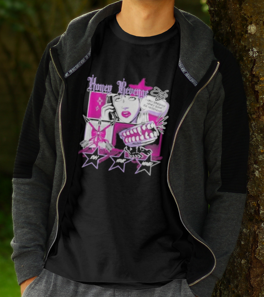 Honey Revenge Comic Style Pink And Black Lips Starburst T-Shirt