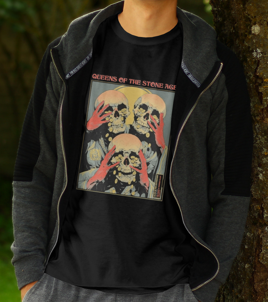 Queens Of The Stone Age Lincoln CA 5.1.2026 Skull Imagery With Coins T-Shirt