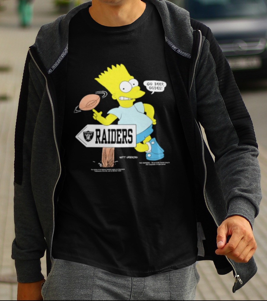 Raiders Bart Simpson Football Spin Near Raiders Sign T-Shirt