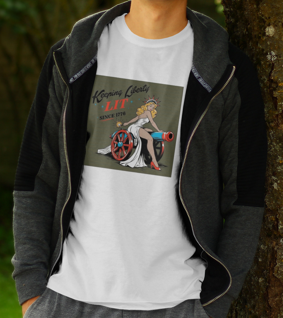 Keeping Liberty Lit Since 1776 Statue Of Liberty Cannon Pin Up T-Shirt