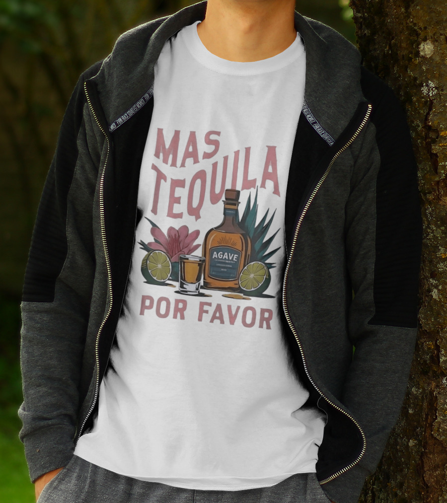 Mas Tequila Por Favor Agave Bottle With Limes And Shot Glass T-Shirt