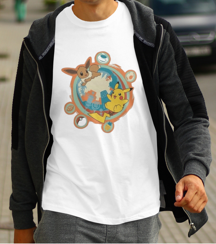 Pokémon GO 10th Anniversary Pikachu Eevee Celebration With Poké Ball And Elemental T-Shirt
